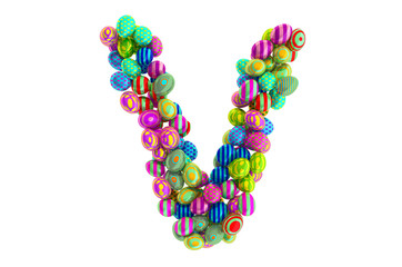 Letter V from colored Easter eggs, 3D rendering