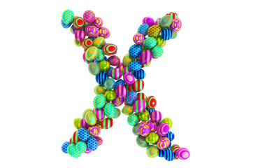 Letter X from colored Easter eggs, 3D rendering
