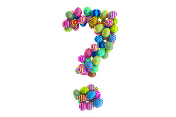 Question mark from colored Easter eggs, 3D rendering