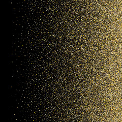 Fototapeta na wymiar Gold sparkles glitter dust metallic confetti on black vector background.