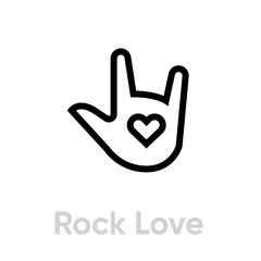 Hand gesture love rock icon. Vector editable line single pictogram isolated on white background.