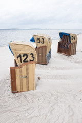 Beach chairs (Strandkorb) at the Baltic Sea in Laboe, Germany