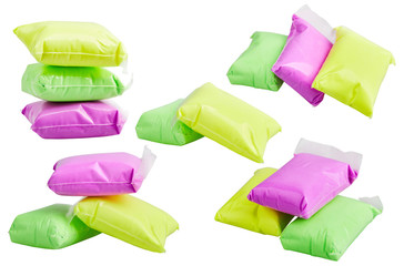 Vivid air plasticine, a soft colorful air mass for children's art that dries after modeling isolated on white background