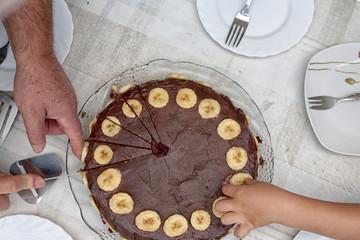 Flat lay of a chocholate cake