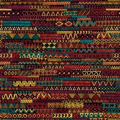 Behang Boho stijl Naadloos geometrisch patroon in lappendekenstijl. Etnische en tribale motieven. Grungetextuur. Boheemse sieraad voor textiel. Vector illustratie.