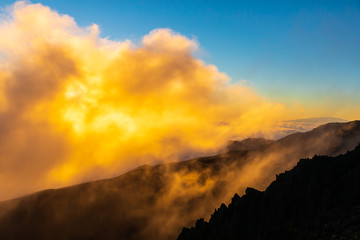 Spectacular golden sunrise on Haleakala volcano on Maui island, Hawaii