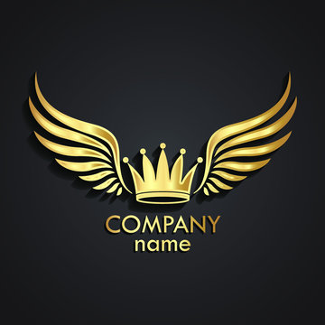 winged crown 3d golden logo