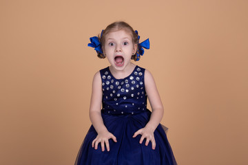 scared little girl with open mouth and eyes, amazed, shocked surprised, facial emotions
