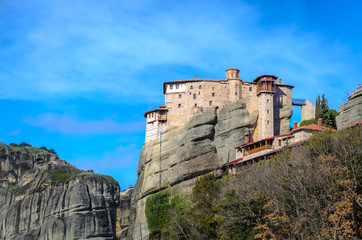 View of a monastery in Meteora Kalabaka Greece, a unique Unesco world heritage site