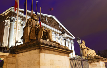 The French national Assembly at night , Paris, France
