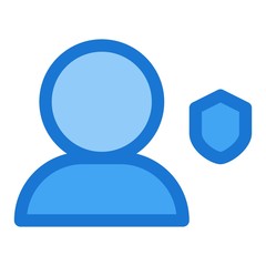 User with shield icon in flat style. Account security sign. Social media profile password protection symbol.