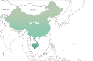 Fototapeta na wymiar south asia countries map. china map. vietnam map. cambodia map.
