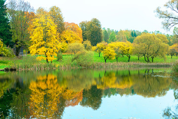 Autumn water landscape in the park in Russia