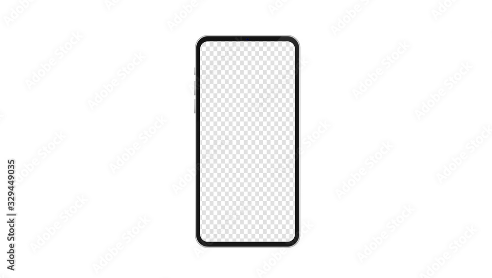 Poster Smartphone with transparent screen for use in mockup. Simple non branded mobile phone in realistic vector illustration.