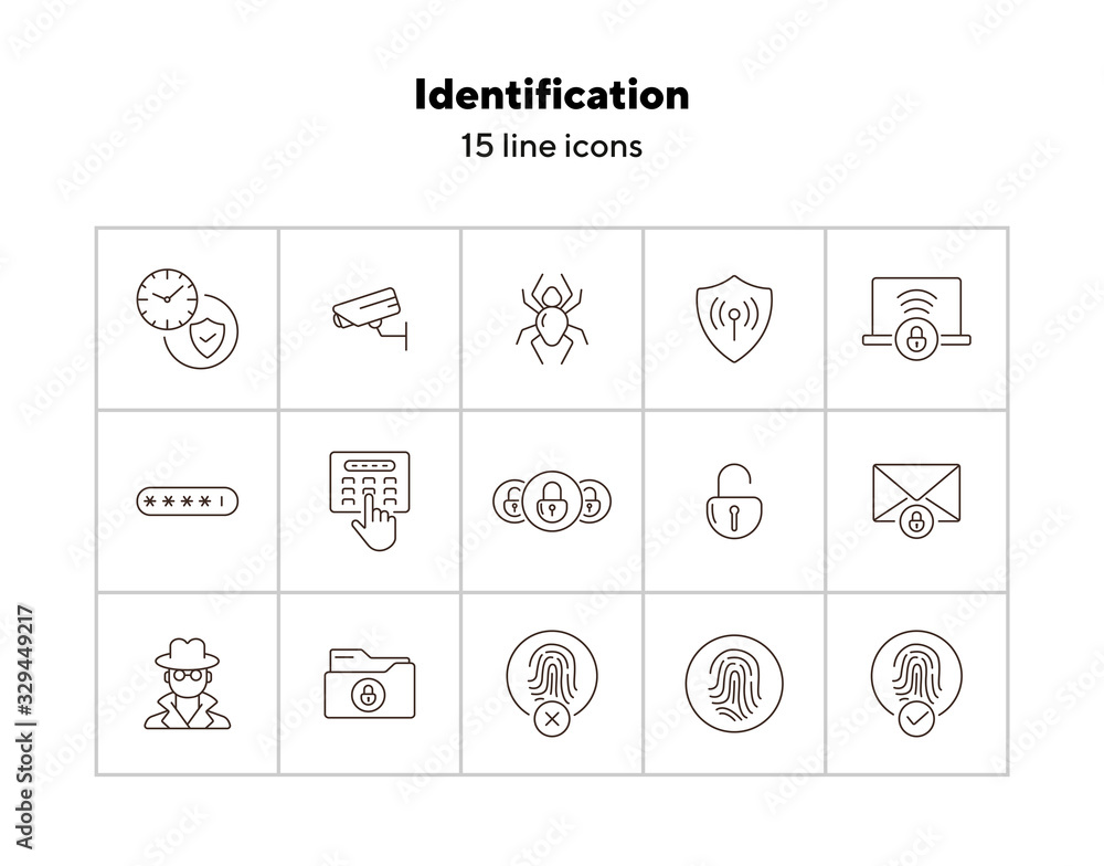 Poster identification line icons. set of line icons. spider, envelope with padlock. internet security conce