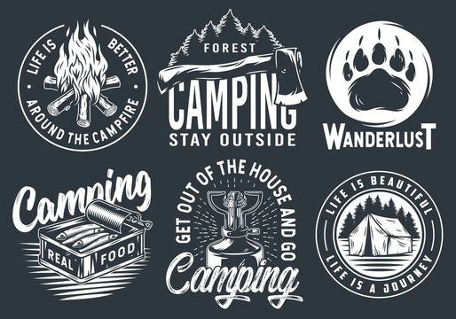 Set of camping travel outdoor adventure emblem