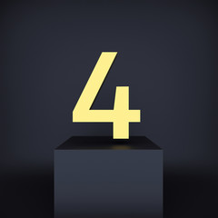 Number 4 Golden shining metallic 3D image symbol black background