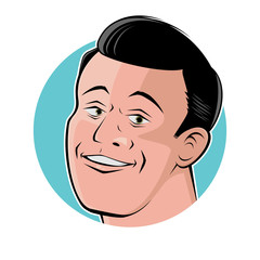 retro cartoon illustration of a handsome man in a badge