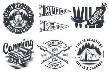 Set of camping travel outdoor adventure emblem - obrazy, fototapety, plakaty