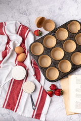 Ingredients and Supplies Gathered for Homemade Strawberry Muffins