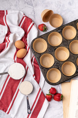 Ingredients and Supplies Gathered for Homemade Strawberry Muffins