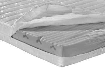 Mattress composition.Orthopedic mattress in section on white background.