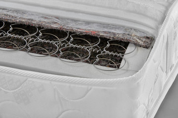 Mattress composition.Orthopedic mattress in section on white background.