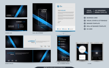 Modern blue stationery mock up and visual brand identity set.