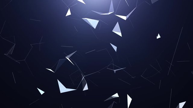 Beautiful silver blue colored network lines and triangles motion on dark background.