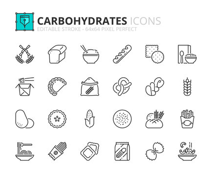 Simple set of outline icons about carbohydrates.