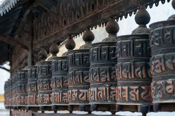 Prayer wheel at the buddhist temple in Kathmandu, Nepal