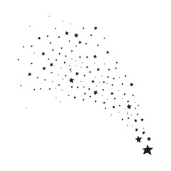 Falling stars. Vector illustration in doodle style. Black Star with on White Background. Meteoroid, Comet, Asteroid, Stars