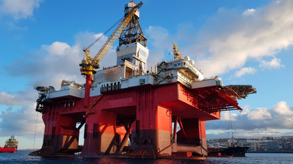 Semisubmersible rig on anchorage in Las Palmas Port, Gran Canaria