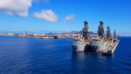 Many Drillships cold stacked at Las Palmas Port, Gran Canaria