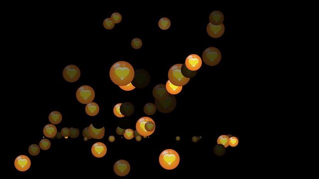 golden love emoticons flying animation. social media motion isolated on black background.
