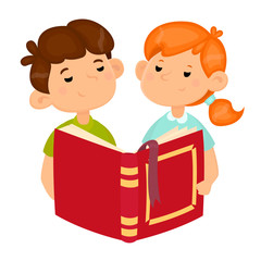 boy and girl read a book, children's literature