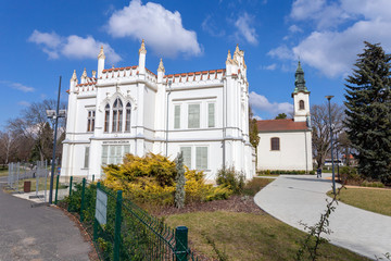 Fototapeta na wymiar The famous Brunszvik Palace in Martonvasar, Hungary on a sunny spring day.