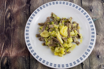 Pizzoccheri, typical dish of Valtellina cuisine, Italy