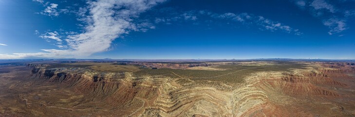 View over San Juan river canyon in Utah from Muley Point near Monument Valley with spectacular cloud formation