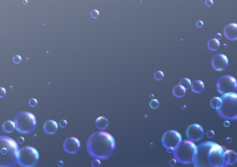 Realistic soap bubbles on gray background. Vector illustration