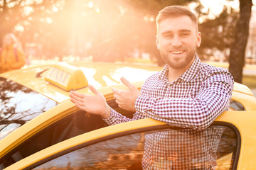 Portrait of handsome taxi driver outdoors