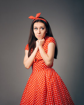 Fearful Retro Woman in Vintage Outfit Looking Scared