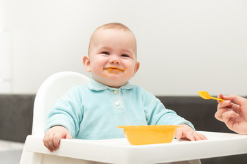 Mother Feeding A Baby In Living Room