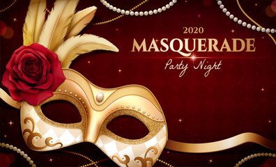 Gold masquerade mask - obrazy, fototapety, plakaty