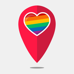 pin location with  heart shaped rainbow flag vector illustration 
