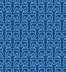 Japanese Tribal Blue Curl Vector Seamless Pattern