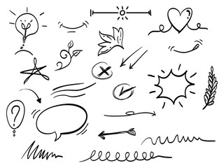 hand drawn set of abstract doodle elements. use for concept design. isolated on white background. vector illustration