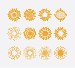 set of sun symbol or sunflower vector logo design concept isolated on white background