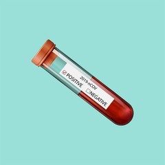 Blood test tube with Corona virus name label. Realistic vector illustration.