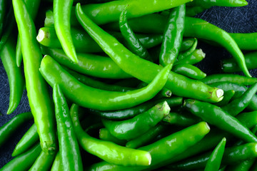Fresh green pepper pile in harvest season